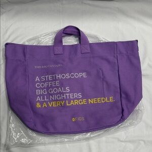 FIGS Purple Tote with Yellow Text